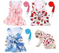 3 Pcs Dog Dresses with Harnesses Cute Colorful Bow Small Dogs Princess Dress Breathable Puppy Doggy Summer Dog Harness Dress for Dogs Girl with Button for Cats, Rabbits (Small)