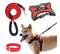3 Pcs Dog Harness and Lead Set, No Pull Adjustable Secure Mesh with Lead & Collar, Breathable Comfortable Vest Harness, for Small/Medium Dogs, Outdoors (S,Red)