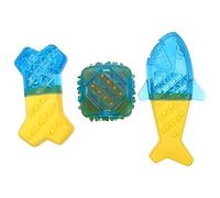 3 Pcs Dog Squeaky Toys Bone Fish Shape Summer Cool Down Aggressive Chew Toys TPR Rubber Soft Interactive Toys for Cat Dog Puppy Toothbrush Toy Blue Yellow