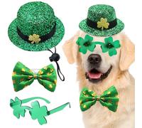 3 PCS Dog St Patricks Day Outfit Leprechaun Costume,St. Patrick's Dog Clothes,Green Shamrock Dogs Tall Hat,Sunglasses, Bow Tie,Irish for Small Medium Large Dogs Cats Dress Party Outfits