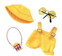 3 Pcs Doll Clothes for 17cm Plush Dolls, Include 1 Leggings 1 Fisherman Hat 1 Popcorn Pendant 1 Glasses for Dolls Premium Outfit, Birthday Present for Adults Kids（No Doll）Yellow