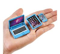 3 Pcs Dollhouse Furniture Accessories Miniature, 1:12 Scale Simulation Metal Laptop Tablet Smart Phone Stuff Doll House Mini Play Set Accessories (Blue)