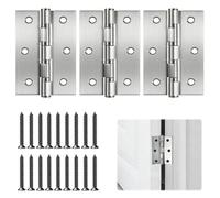 3 Pcs Door Hinges 3 inch/ 75 mm Polished Chrome Ball Bearing Hinge Stainless Steel Hinges with 18 Pcs Screws for Wooden Doors Fire Doors Internal Door Gate Closet, 75 x 50 x 2.0mm, Silver