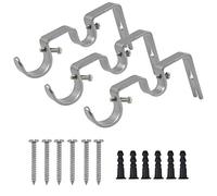 3 Pcs Double Curtain Pole Bracket, Curtain Rod Brackets Set, Heavy Duty Curtain Rod Holders, Adjustable Heavy Duty Metal Curtain Pole Holder Double Rod Holders Diameter, Silver