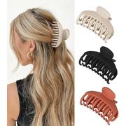 3 PCS Double Row Teeth Plastic Hair Claw Clips,2.5Inch Medium Hair Claw Clips for Thin Thick Cirly Hair,Matte Jaw Clips for All Hair Texture,Hair Accessories Hair Clips for Women and Girls,Brown+Black
