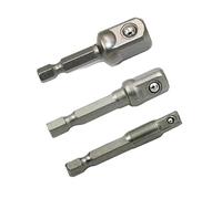 3 Pcs Drill Socket Adapter Impact Extension Bits Bar 1/4 3/8 1/2 Size Hex Shank Square Head Bit