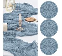 3 PCS Dusty Blue Cheesecloth Table Runner, 300cm 10FT Long Gauze Table Runners for Weddings, Boho Rustic Romantic Sheer Decor for Reception, Party & Bridal Shower, Reinforced Edges