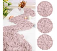 3 PCS Dusty Pink Table Runner,55x300cm Cheesecloth Table Runners,Romantic Sheer Tablerunner,10FT Gauze Boho Table Runner,Rustic Cheese Cloth Table Runner for Wedding Party Bridal Shower Table