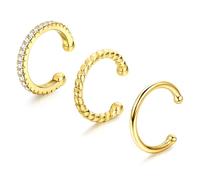 3 PCS Ear Cuff no Piercing, Gold Ear Cuff, Fake Earrings, Adjustable Clip on Earrings for Birthday, Christmas, Cartilage Helix Wrap Earring Set for Women Girls