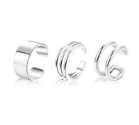 3 pcs Ear Cuffs Set Non Piercing, Spiral Cartilage Clip Earring, Silver Adjustable Clip On Earring Fake Earrings Cartilage Helix Wrap Earrings Set Cuffs Earrings for Women Men 3 Various Styles