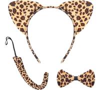 3 Pcs Ears Headband Set for Kids Ears Tail Bow Tie Animal Dress Set Carnival Party Decoration Costume Accessory (Leopard)