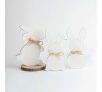 3 Pcs Easter Wooden Bunny Decoration for Kids,Wooden Easter Bunny Cutouts for Crafting Unfinished Shapes for Decor,White Spring Bunny Wood Tabletop for Easter Party DIY Crafts