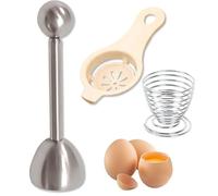 3 Pcs Egg Topper Set with Egg White Separator and Holder, Stainless Steel Shell Opener Cracker for Soft Hard Boiled Use