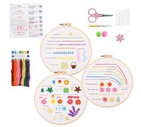 3 PCS Embroidery Kit for Adults Embroidery kit for Beginners Cross Stitch Kits for Adults Beginners for Learning 28 Different Stitches Including Fabric with Stamped Pattern Threads Needles Hoop