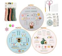 3 PCS Embroidery Kit for Adults, Punch Needle Kit, Cross Stitch Kits with Instruction Threader Fabric Yarns and Hoop, Embroidery Kits for Wall Art Home Decoration, Hobbies for Adults Women