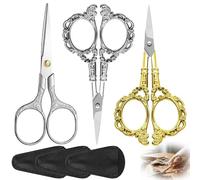 3 Pcs Embroidery Scissors Stainless Steel Small Craft Craftscissors with Fake Leather Cover for Needlework, Thread Cutting, Handicrafts & DIY Projects Vintage Pattern