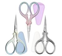3 PCS Embroidery Scissors, Stainless Steel Small Scissors for Sewing Threading and Cutting and Handicraft Pruning with Leather Protective Case (Silver, Yellow-Blue, Pastel Green)