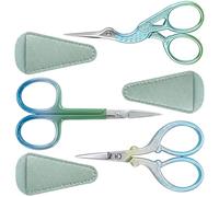 3 Pcs Embroidery Scissors, Stainless Steel Small Sewing Scissors with 3 Leather Protective Case, Craft Crochet Scissors for Needlework, Thread Cutting, Handicrafts - Blue-Green Gradient
