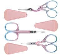 3 Pcs Embroidery Scissors, Stainless Steel Small Sewing Scissors with 3 Leather Protective Case, Craft Crochet Scissors for Needlework, Thread Cutting, Handicrafts (Pink-Blue Gradient)