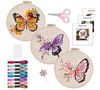 3 PCS Embroidery Starter Kit with Hoop & Tools DIY Cross Stitch Craft Set for Adults, Ideal Stitching & Sewing Gift, Includes cross stitch accessories, Perfect for Beginners (purple+blue+yellow)