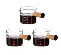 3 Pcs Espresso Glass Measuring Cup, 75ML Espresso Shot Glass with Wood Handle,Easy to Clean, for Espresso, Milk, Sauce