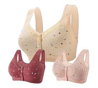3 Pcs Everyday Bras for Women Comfort Front Fastening Bras Plus Size Ladies Push Up Lift Brassiere Wireless Breathable Underwear Non Wired Support Bra Push Up Bras Padded Bras Button Gathers Vest