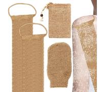 3 PCS Exfoliating Back Scrubber Set,Natural Hemp Back Scrubber,Natural Exfoliating Back Strap with Mitt,Exfoliating Loofah Back Scrubber with Handles for Men Women Deep Cleaning