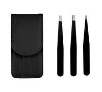 3 Pcs Eyebrow Tweezers, Ingrown Hair Remover, Stainless Steel Precision Tweezers Set for Eyebrows, Blackhead, Splinters, Facial and Ingrown Hair (Black)