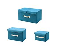 3 Pcs Fabric Foldable Storage Boxes with Lid,Small/Medium/Large Boxes for Wardrobe,Shelves,Storage Baskets Containers Organizer for Toys,Clothes,Books