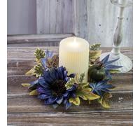 3 Pcs Fall Candle Rings Wreaths Maple Leaves Pumpkin Berries Sunflower Artificial Candle Holders Candle Wreath Rings for Farmhouse Autumn Thanksgiving Halloween Centerpiece Décor (Black)