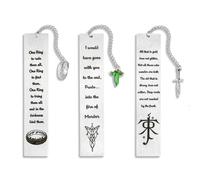 3 Pcs Fantasy Metal Bookmark Set, Medieval Inspired Bookmarks with Leaf Pendant, Sword Charm & Ring Charm, Engraved Quote Book Markers for Reading, Dark Academia Gifts for Book Lovers, Readers