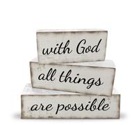 3 Pcs Farmhouse Christian Table Decoration Religious Tiered Tray Decor Rustic Bible Verse Tabletop Centerpiece with God All Things Are Possible Wooden Block Sign for Home Desk Shelf Mantle