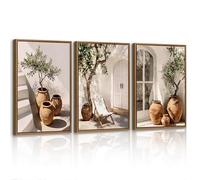 3 Pcs Farmhouse Rustic Still Life Botanical Framed Canvas Wall Art Prints, Vintage Trees in a Vase Canvas Painting White Recliner Ladder Pictures for Bedroom Walls Home Decor for Living Room 30X40cmX3
