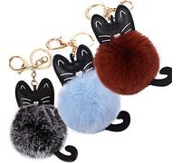 3 Pcs Faux Fur Ball Cat Key Ring Fluffy Key Ring Cat Pom Ball Keychain Cat Pendant for Handbag Backpack Hanging