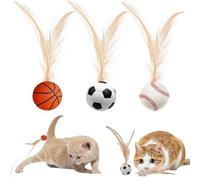 3 Pcs Feather Ball Cat Toy, Mixed Bouncy Ball with Feather, Bouncy Tails Toy for Indoor Cats, Cat Entertainment Balls for Kittens, Indoor Outdoor Playing, Chewing, Scratching, Interactive Toys