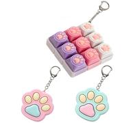 3 PCS Fidget Clicker Keychain Set, 9-Keys + 2 Large Cat Paw Buttons (Pink & Green), Portable Keyboard-Style Clicker for Office, Travel and Daily Use