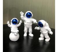 3 Pcs Figurine Astronaut Statue Spaceman Décor, Desktop Cute Mini Space Figure Ornament Blue and White Decor for Room Cake Topper