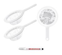3 Pcs Fine Mesh Sieve & Strainer Set, 100/200/400 Mesh Plastic Nylon Sieves with Handle, Kitchen Food Filter for Kefir, Yoghurt, Soy Milk, Juice, Coffee + 1 Marker Pen