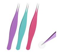 3 Pcs Fine Point Tweezers Set, Stainless Steel Ingrown Hair Tweezers, Precision Tweezer for Women Men, Pointed Tip Needle Nose Tweezer for Facial Hair Blackhead Removal (Blue Purple and Rose Red)
