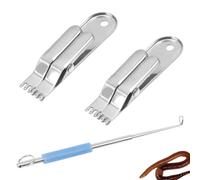 3 Pcs Fishing Baiting & Hook Removal Set - 2 Pcs Stainless Steel Earthworm Clips for Fast Loading + 1 Long Reach Fish Hook Remover Tool