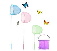 3 Pcs Fishing Nets for Kids with 1 Foldable Bucket Set, Colorful Telescopic Butterfly Net Extendable from 37 to 86cm for Ponds Pool