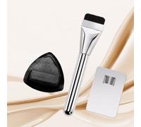 3 Pcs Flat Foundation Brush Set with Black Sponge Puff and Makeup Palette Ultra-Thin Traceless Face Blending Tool for Liquid Cream Silver