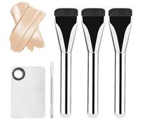 3 Pcs Flat Foundation Brush with 1 Makeup Mixing Palette & 1 Foundation Spatula Set, Foundation Makeup Brush, Liquid Foundation Brush, Cosmetics Applicator with Ultra Thin Bristles
