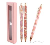 3 Pcs Floral Art Ballpoint Pens, Fancy Metal Flower Ballpoints Pens with Box, Retractable Pretty Ballpoint Pens for Men, Women, Teacher, School, Office, Birthday, Drawing, Back to School Season Gifts