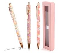 3 Pcs Floral Art Ballpoint Pens, Fancy Metal Flower Ballpoints Pens with Box, Smooth Writing Retractable Ballpoint Pen Pretty Pens for Women Girls Teacher Student Birthday Wedding Gifts
