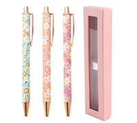 3 Pcs Floral Art Ballpoint Pens, Metal Flower Fancy Pen Set with Gift Box, Stationery Gifts Pretty Pen Sets for Ladies, Cute Retractable Black Ink Pens for Women Teachers Students