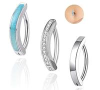 3 Pcs Floral Navel Rings, Three Designs Copper with Stainless Steel Finish 10mm Bar Length Body Piercing Jewelry for Women