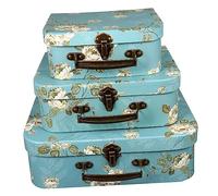 3 Pcs Floral Paperboard Suitcases with Metal Handles Gift Boxes | Baby Shower and Birthday Use, Different Sizes, Stackable Storage, Elegant Colour Matching, Decorative Pack