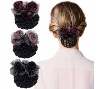 3 Pcs Flower Hair Bun Holder Covers Hair Net Snood Pocket Hair Clip with Barrette Ribbon Mesh Hairnet Hair Accessories for Women