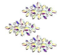 3 PCS Flower Rhinestone Applique, 2.76 x 1.38 Iron on Crystal AB Rhinestones Patch Sew on Crystal Appliques Embellishments Floral Hotfix Patches for Wedding Bridal Dress Clothes Shoes Bags Decor
